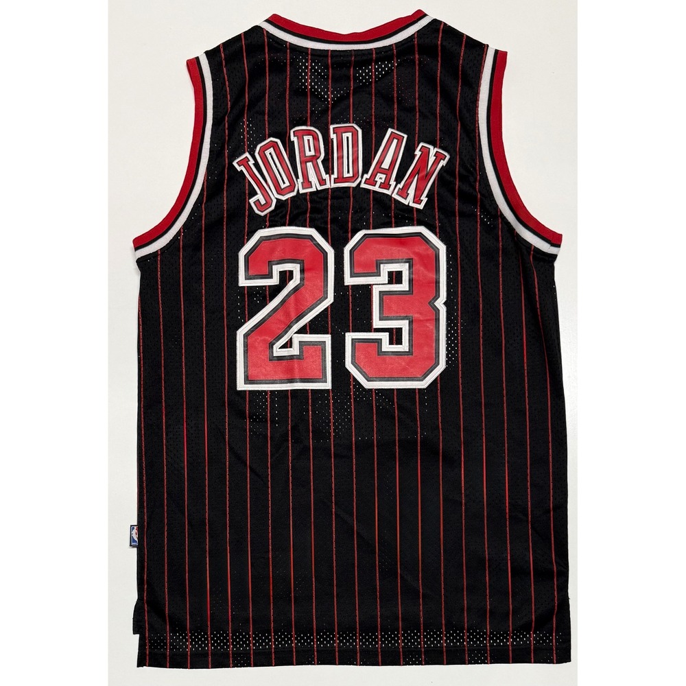 Nike Michael Jordan Chicago Bulls 23 Jersey Black Pinstripe Mens Large Vintage